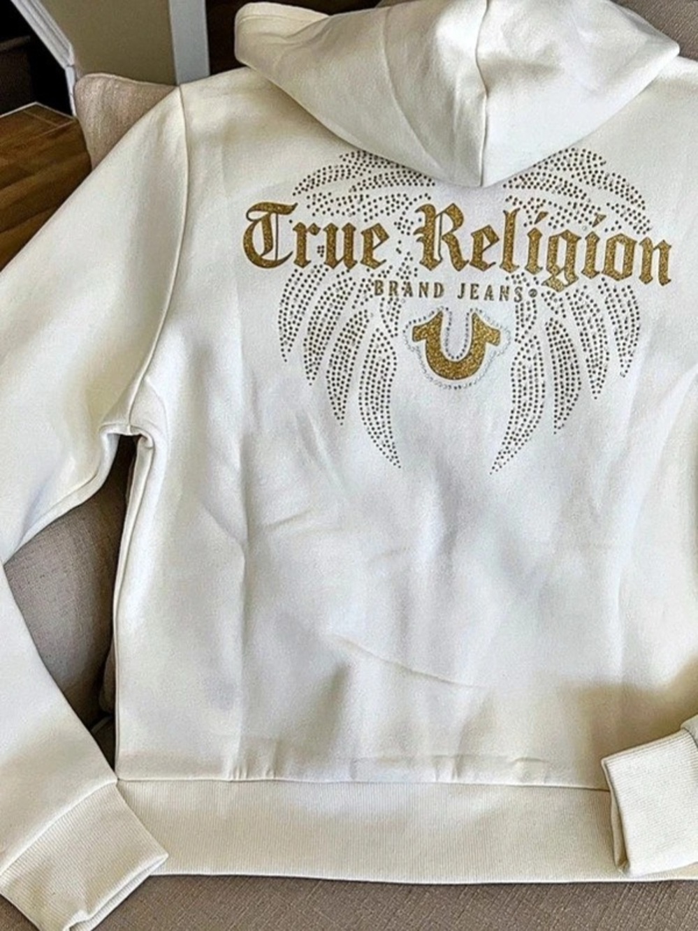 True Religion Crystal Wing Shrunken Zip Hoodie White Women’s Medium